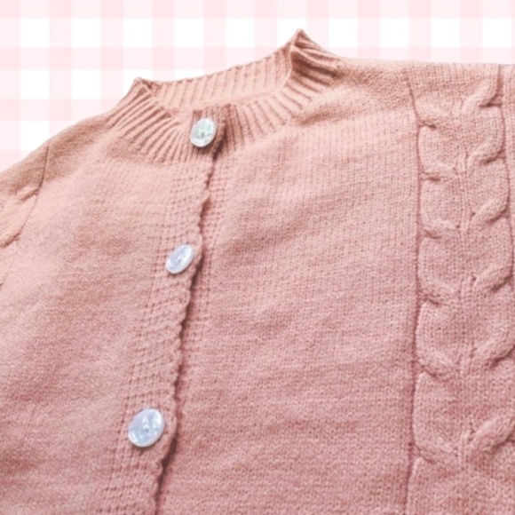 Zaful Pink Cable Knit Button Up Cardigan - Picture 3 of 5